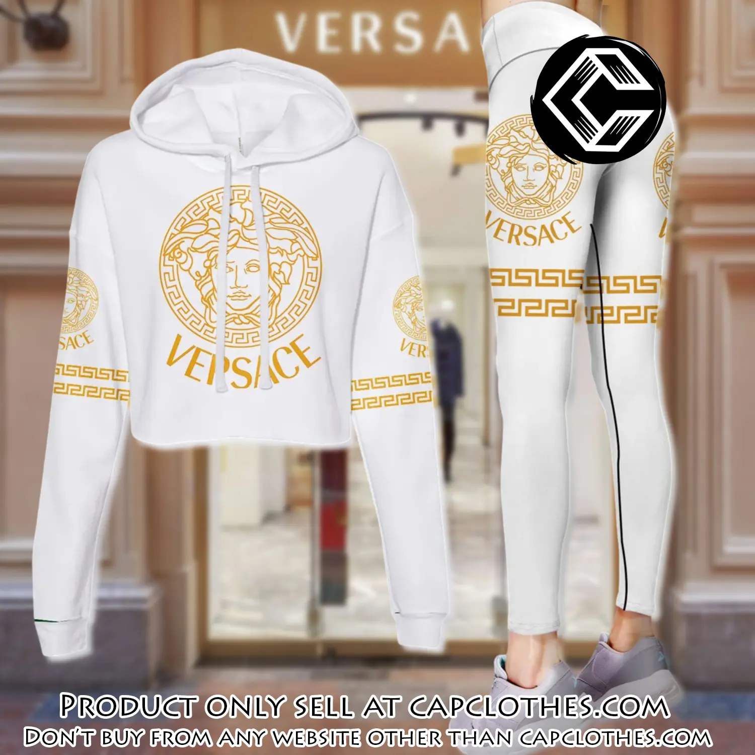 Versace golden medusa white luxury brand clothes leggings and crop top set for women cc5218888